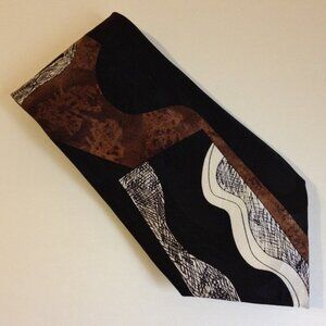 Chez Roffe Black Brown White Neck Tie 100% Silk Mens Abstract Modern New York